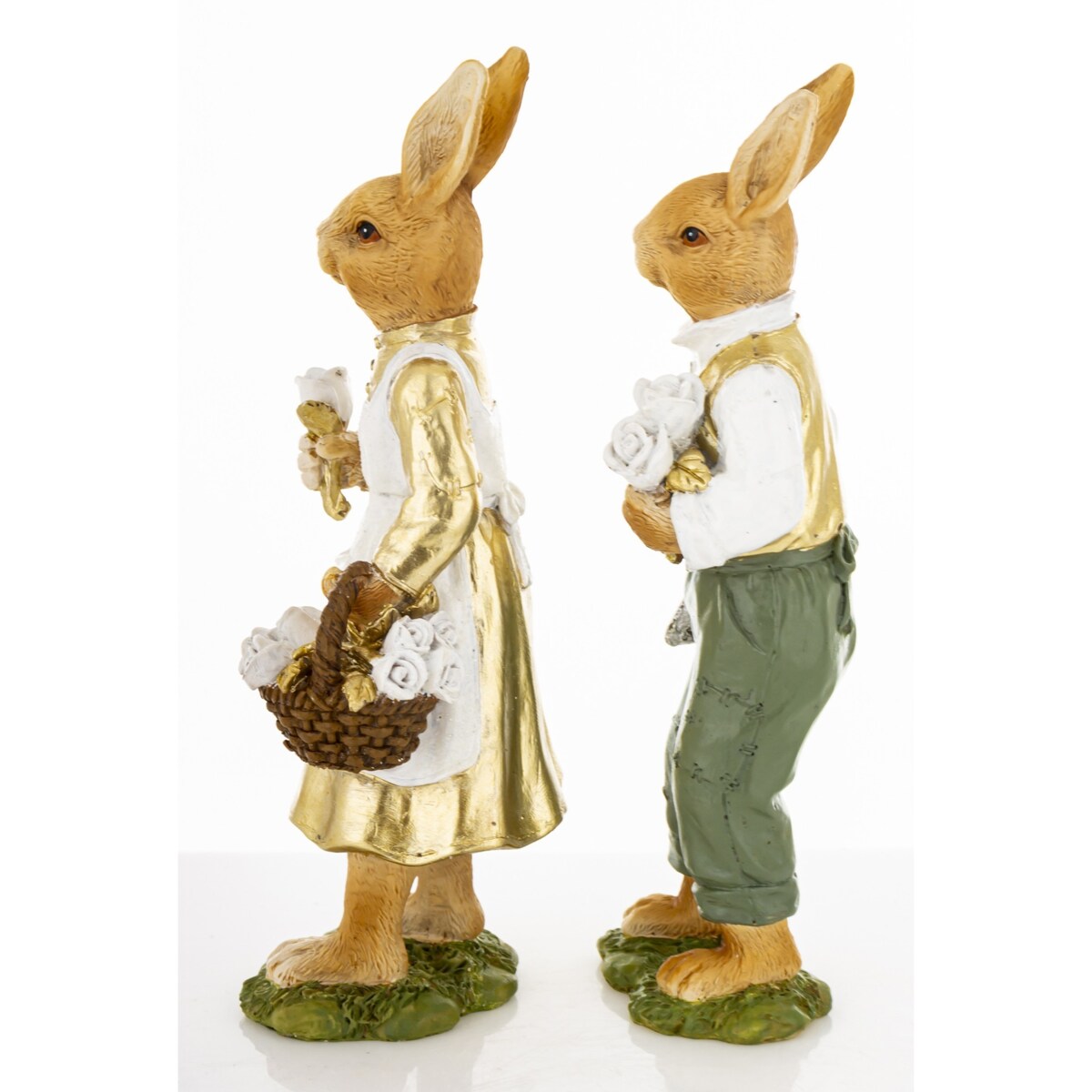 Dekoracja - para królików 21,5x7,5x6 i 22x10x7 cm FRODO-3 z koszem białych róż