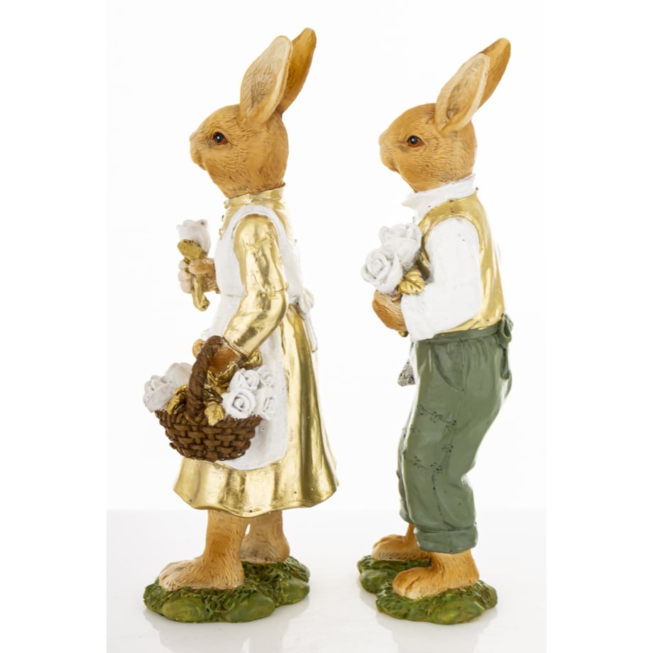 Dekoracja - para królików 21,5x7,5x6 i 22x10x7 cm FRODO-3 z koszem białych róż