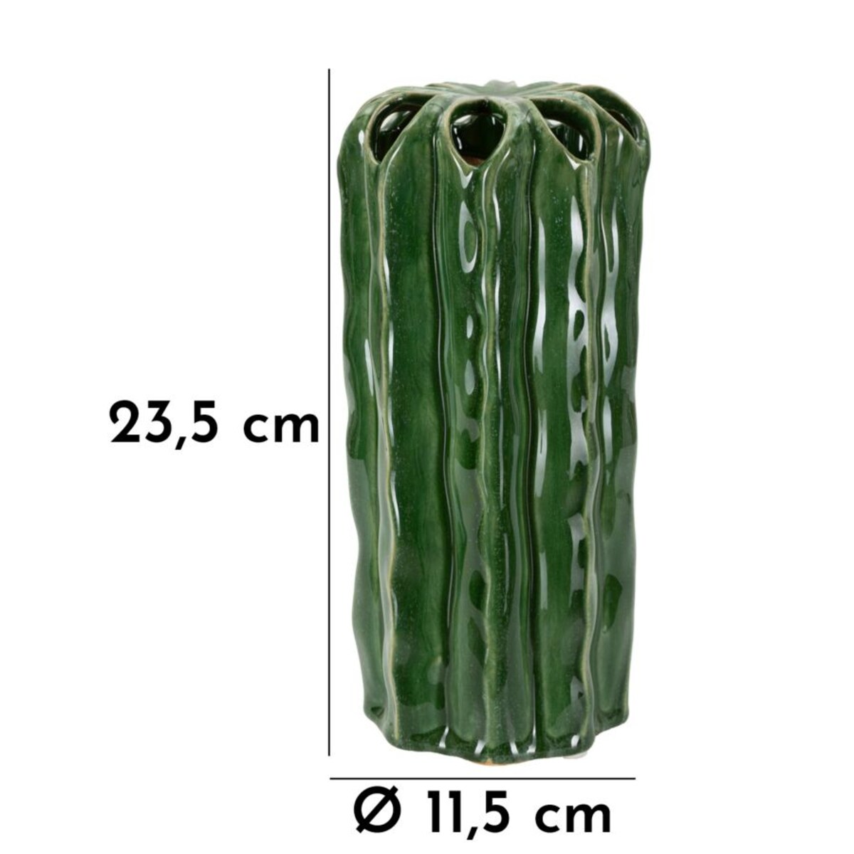 Osłonka dekoracyjna Cactus, kolor zielony, ceramika, 11,5 x 11,5 x 23,5 cm, motyw: kaktus, na doniczkę do salonu, Mauro Ferretti