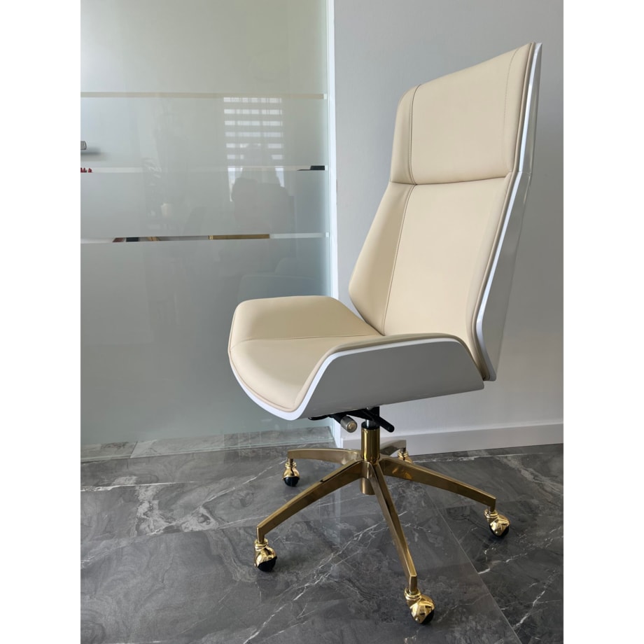 Zestaw mebli biurowych Prima: biurko białe glamour + fotel obrotowy