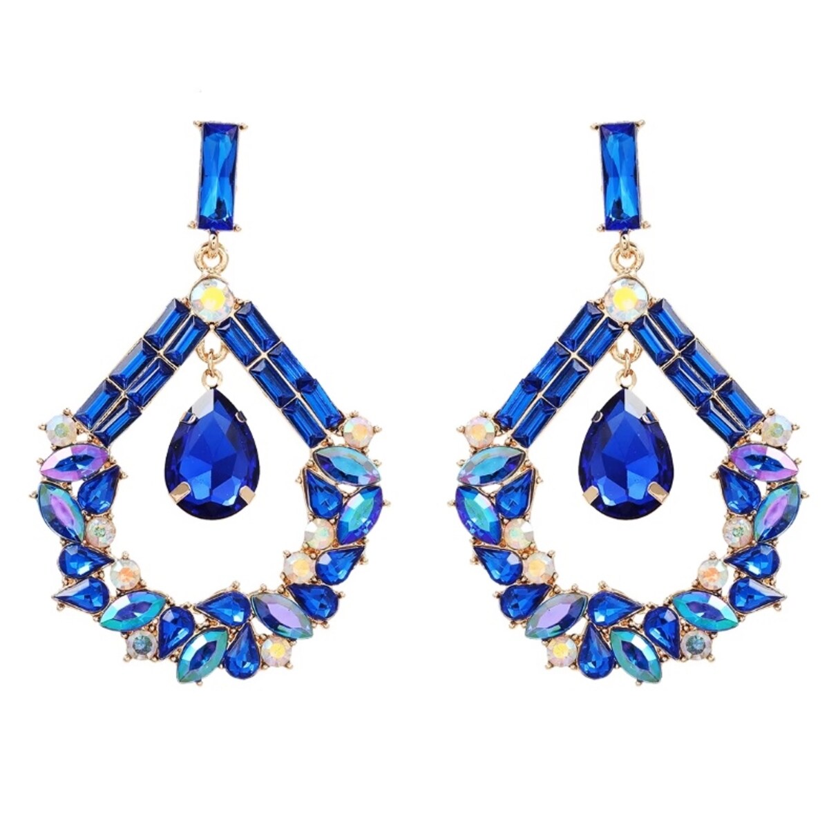Duże kolczyki wieczorowe wiszące krople na WESELE glamour SUKNIA niebieskie