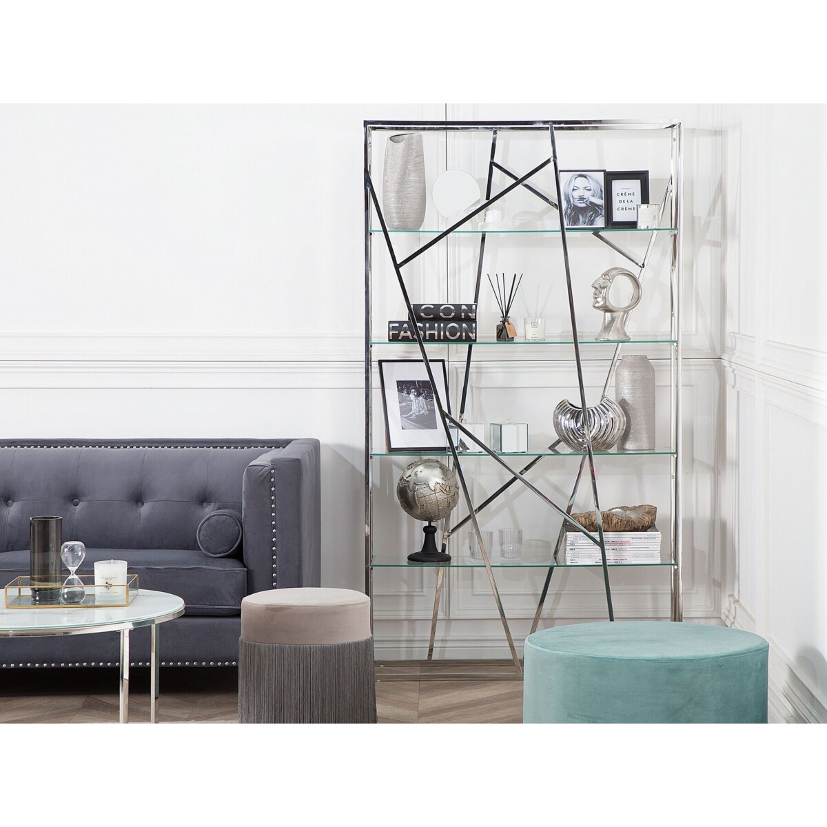 Regał metalowy 4 półki srebrny HOXIE