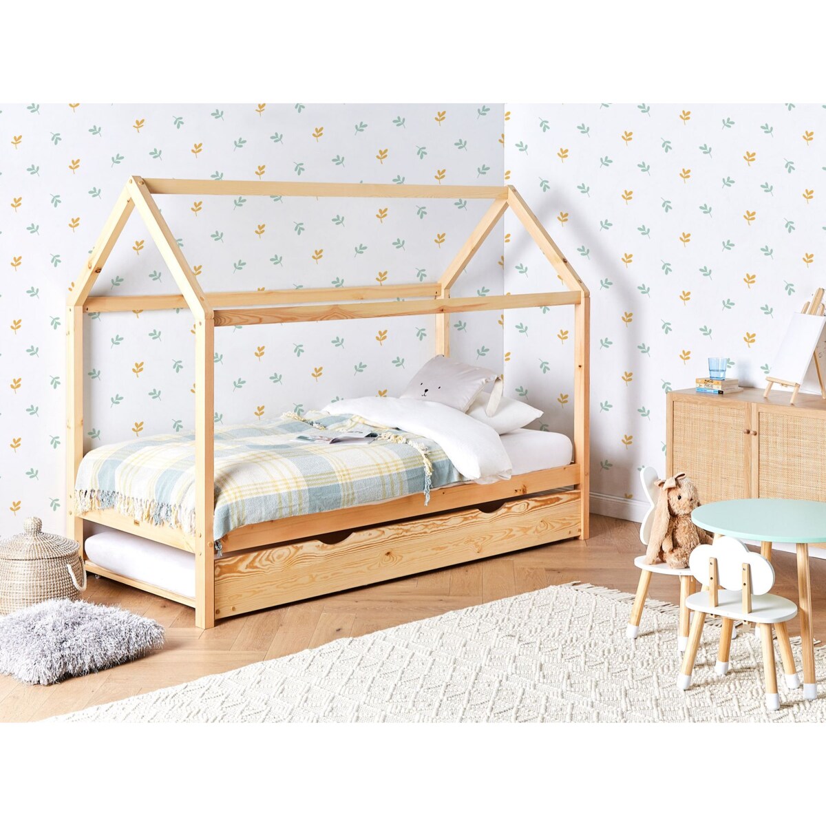 Łóżko wysuwane Drewno sosnowe CRILLON 90 x 200 cm Jasnobrązowy