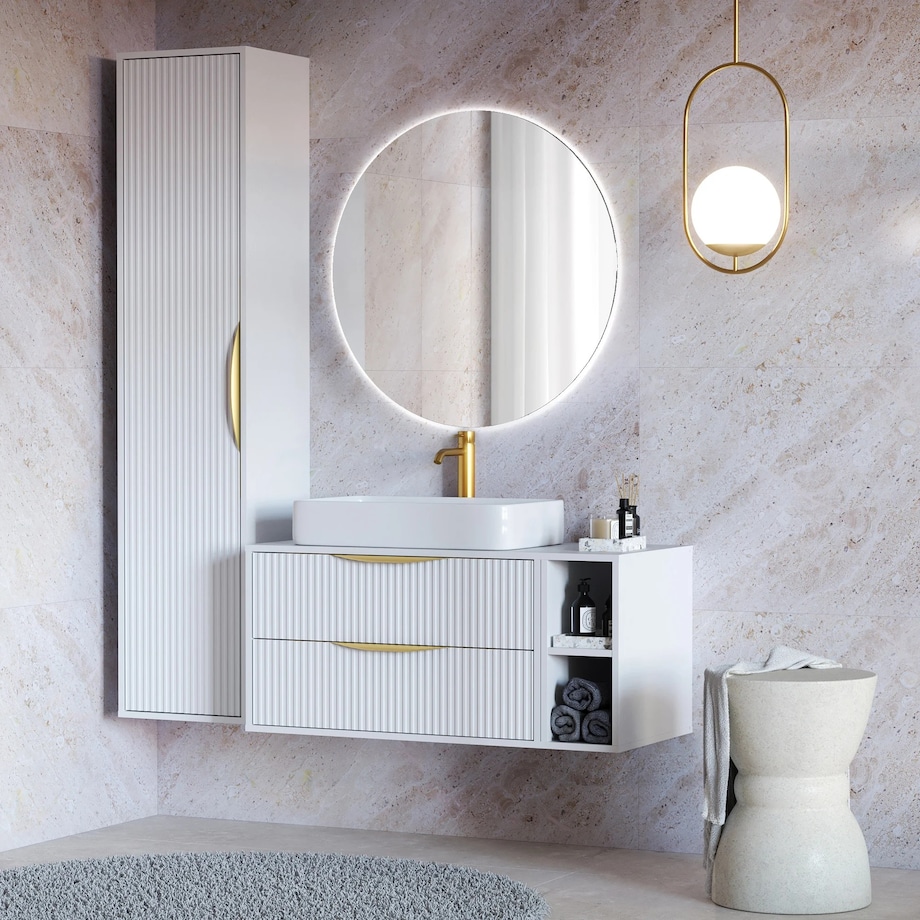 Komoda szafka łazienkowa ryflowana biała Avola