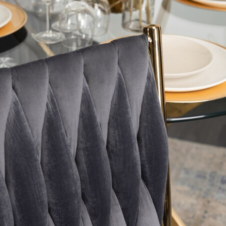 Krzesło Tapicerowane Plecione Glamour DAN Szare Do Jadalni Salonu Toaletki