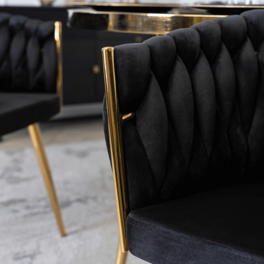 Krzesło Tapicerowane Glamour CAPI Plecione Czarne Do Salonu