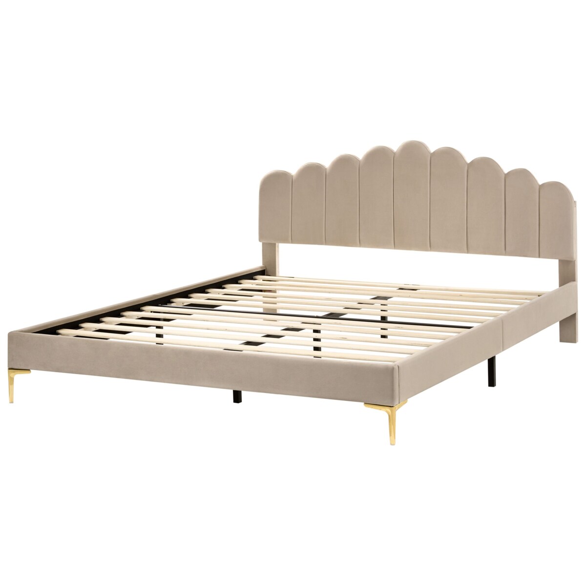 Łóżko Welur SAUVIAN 180 x 200 cm Beżowoszary