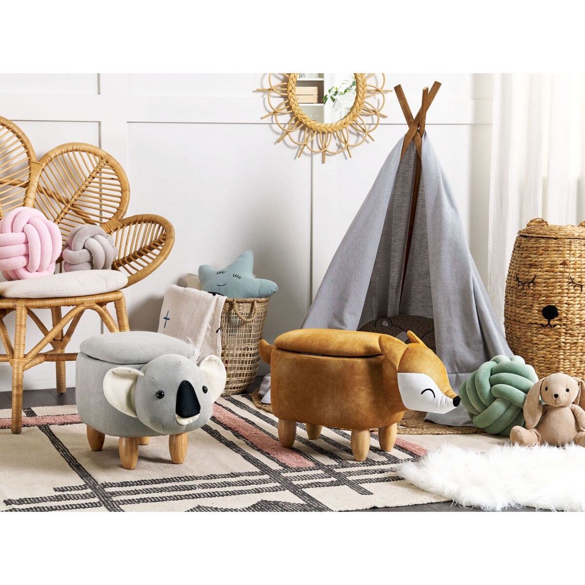 Pufa zwierzak ze schowkiem welurowa szara COALA