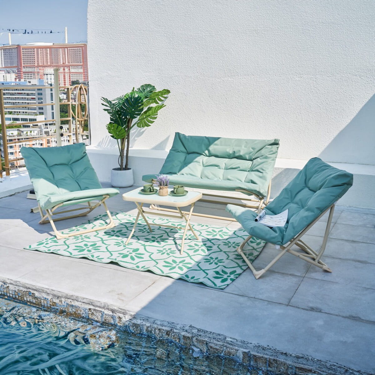 Zestaw mebli kempingowych Forel turkusowy 4 osobowy