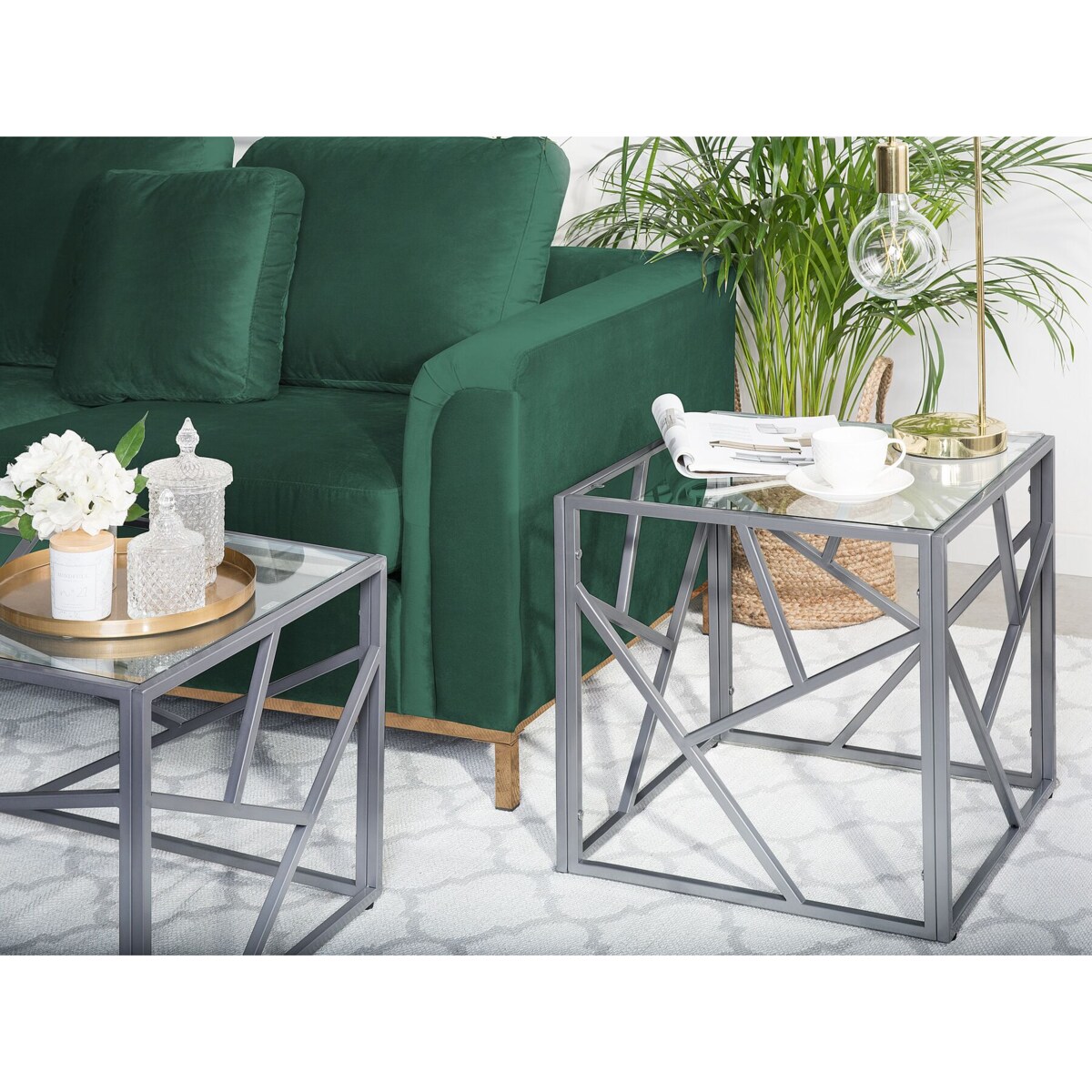 Stolik pomocniczy szklany srebrny ORLAND