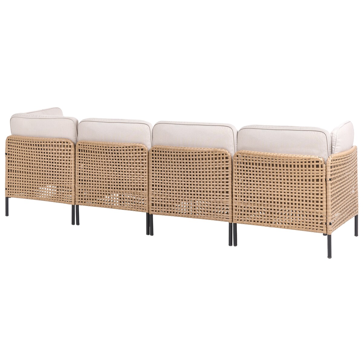 Sofa ogrodowa ze stolikiem dla 4 osób OMEGANA Jasnobeżowy Technorattan Modułowy