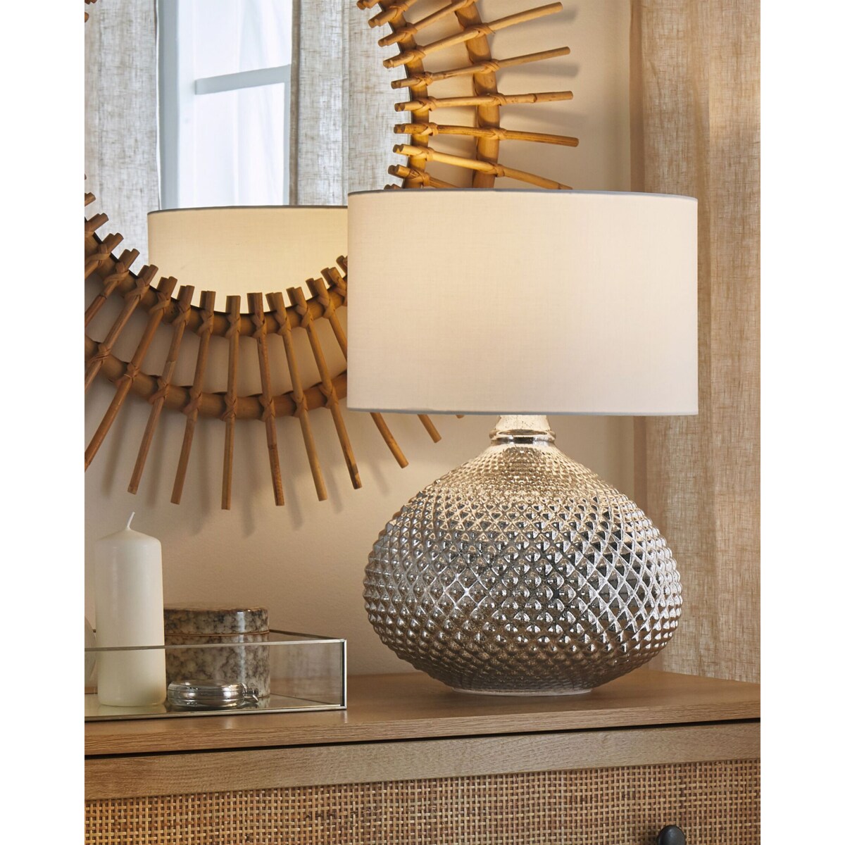 Lampa stołowa szklana srebrna MADON