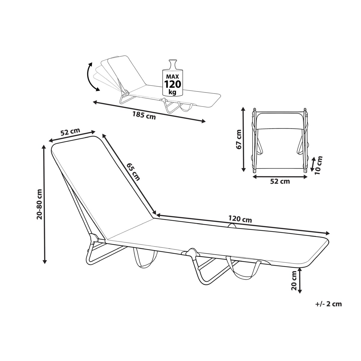 Leżak ogrodowy KASTORIA Składane Metal Beżowy