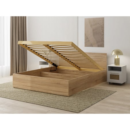 Łóżko sypialniane z materacem i pojemnikiem ALDO 160x200 - dąb sonoma