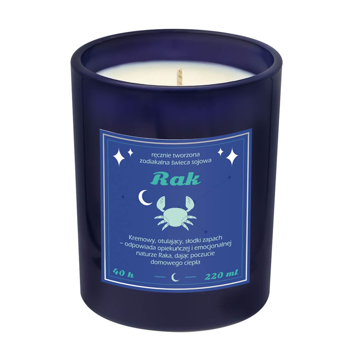 Świeca zodiakalna sojowa naturalna zapachowa RAK - bezpieczna, ręcznie robiona w szklanym słoiczku na prezent upominek dla osoby ze znakiem zodiaku RAKA