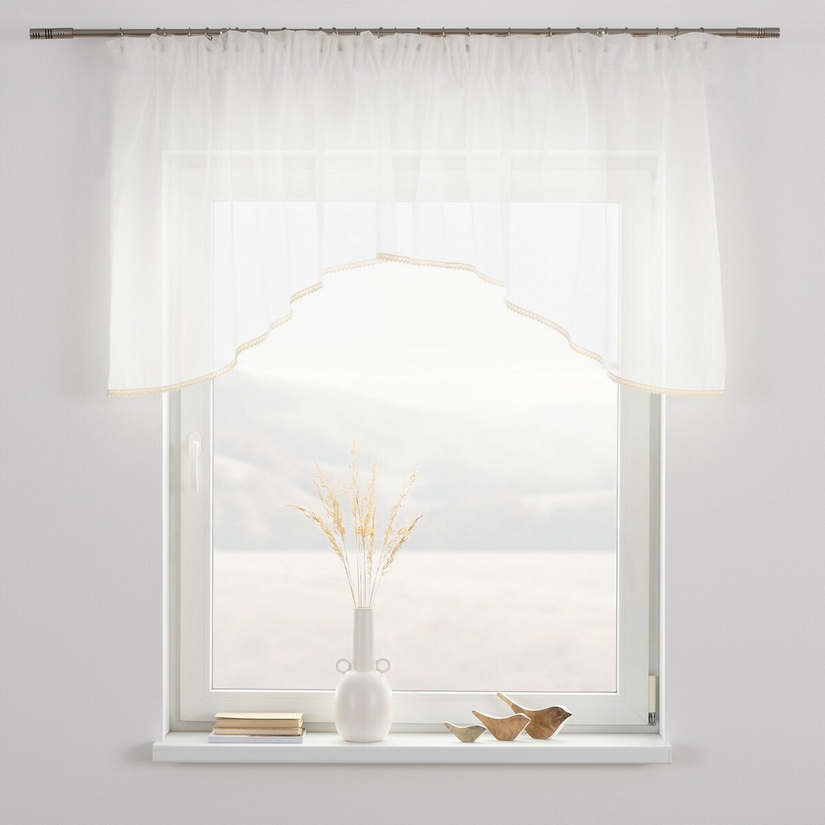 Lambrekin łuk Lily z koronką 350x80 ecru