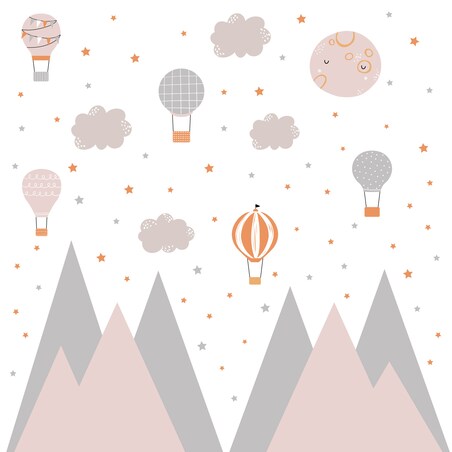 ZESTAW NAKLEJEK DLA DZIECI NA ŚCIANĘ RÓŻOWE GÓRY GWIAZDY CHMURKI