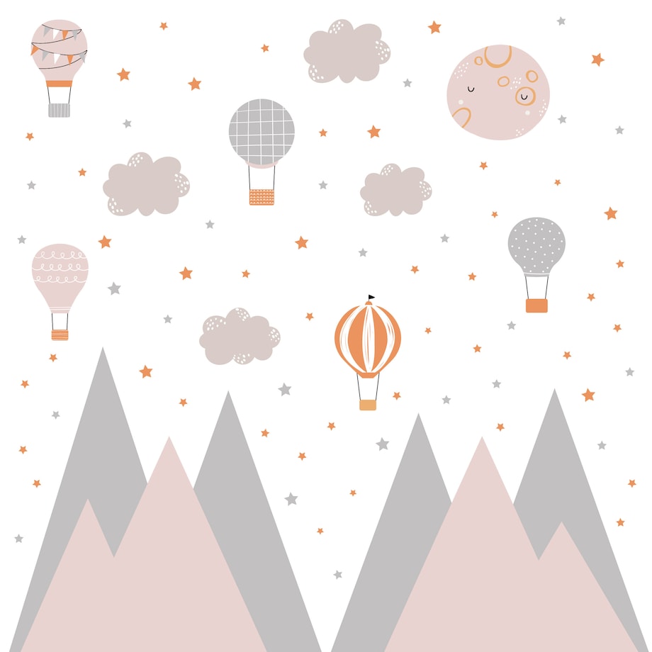 ZESTAW NAKLEJEK DLA DZIECI NA ŚCIANĘ RÓŻOWE GÓRY GWIAZDY CHMURKI