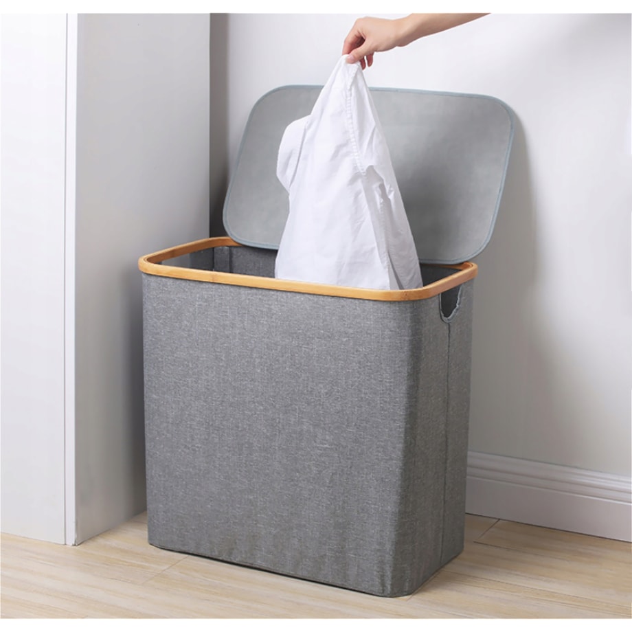Kosz na pranie 60 L BAMBUSOWY składany szary