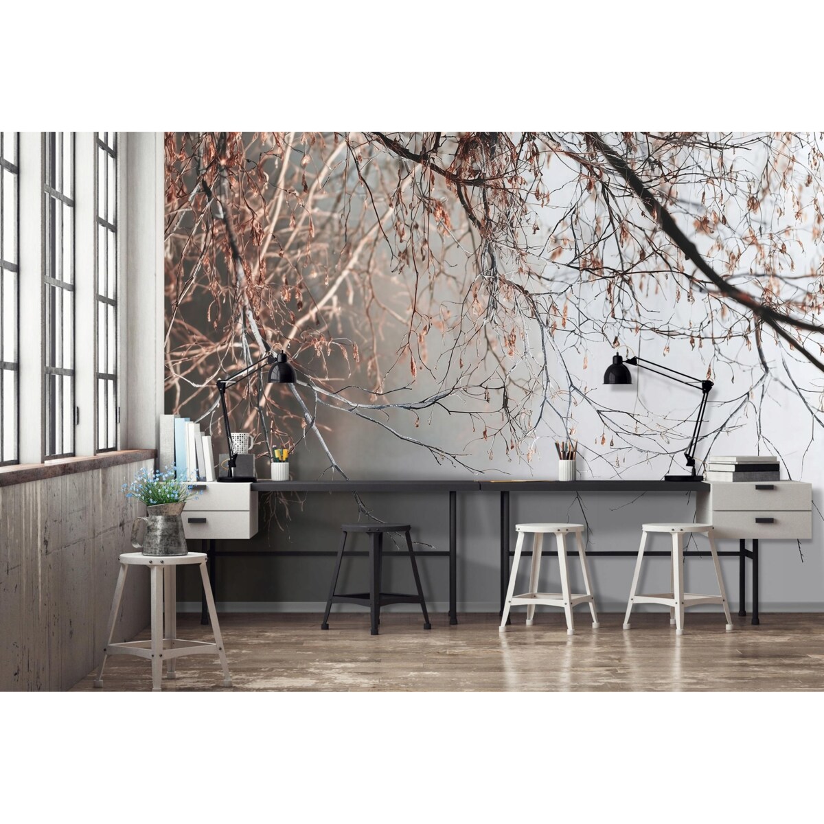 Fototapeta Do Sypialni Salonu Na Flizelinie Gałązki Beton Szary 350x250