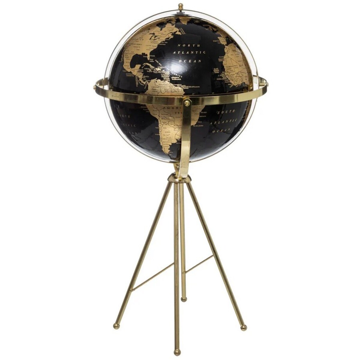 Globus czarno-złoty na trójnogu 60 cm