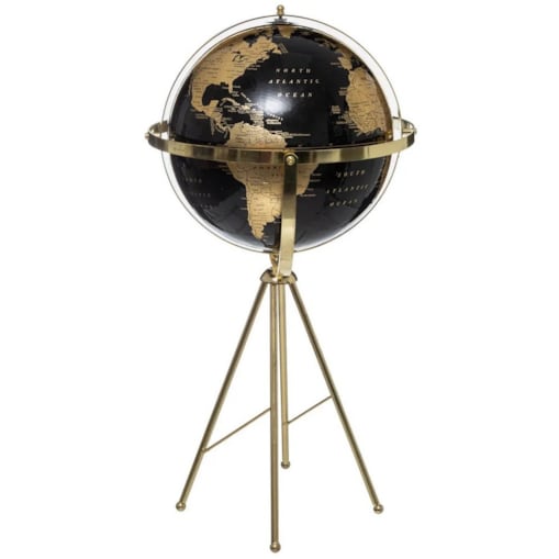 Globus czarno-złoty na trójnogu 60 cm
