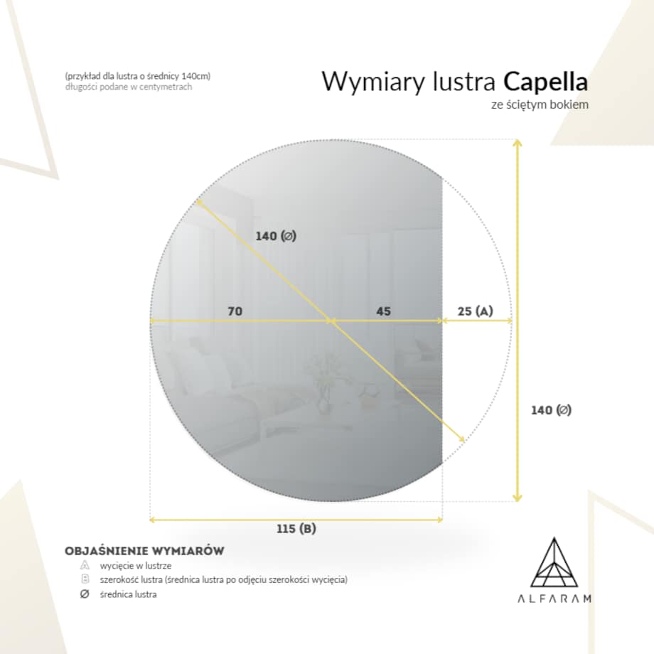 Lustro CAPELLA ŚCIĘTY BOK piaskowane z podświetleniem LED fi 170