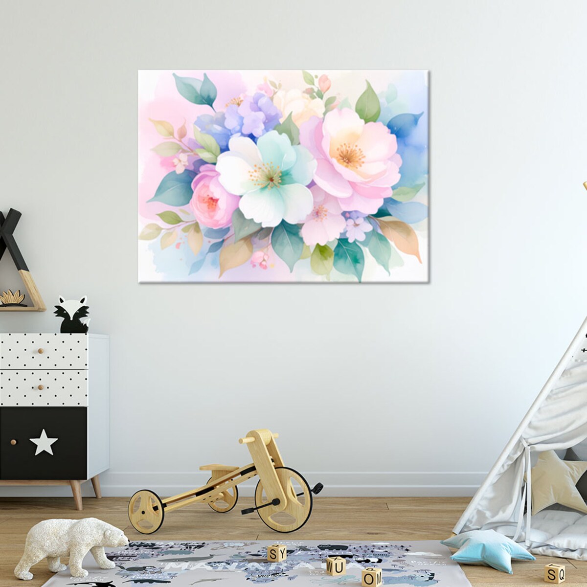 Feeby Obraz do salonu sypialni, Delikatne Kolorowe Kwiaty Akwarela 100x70