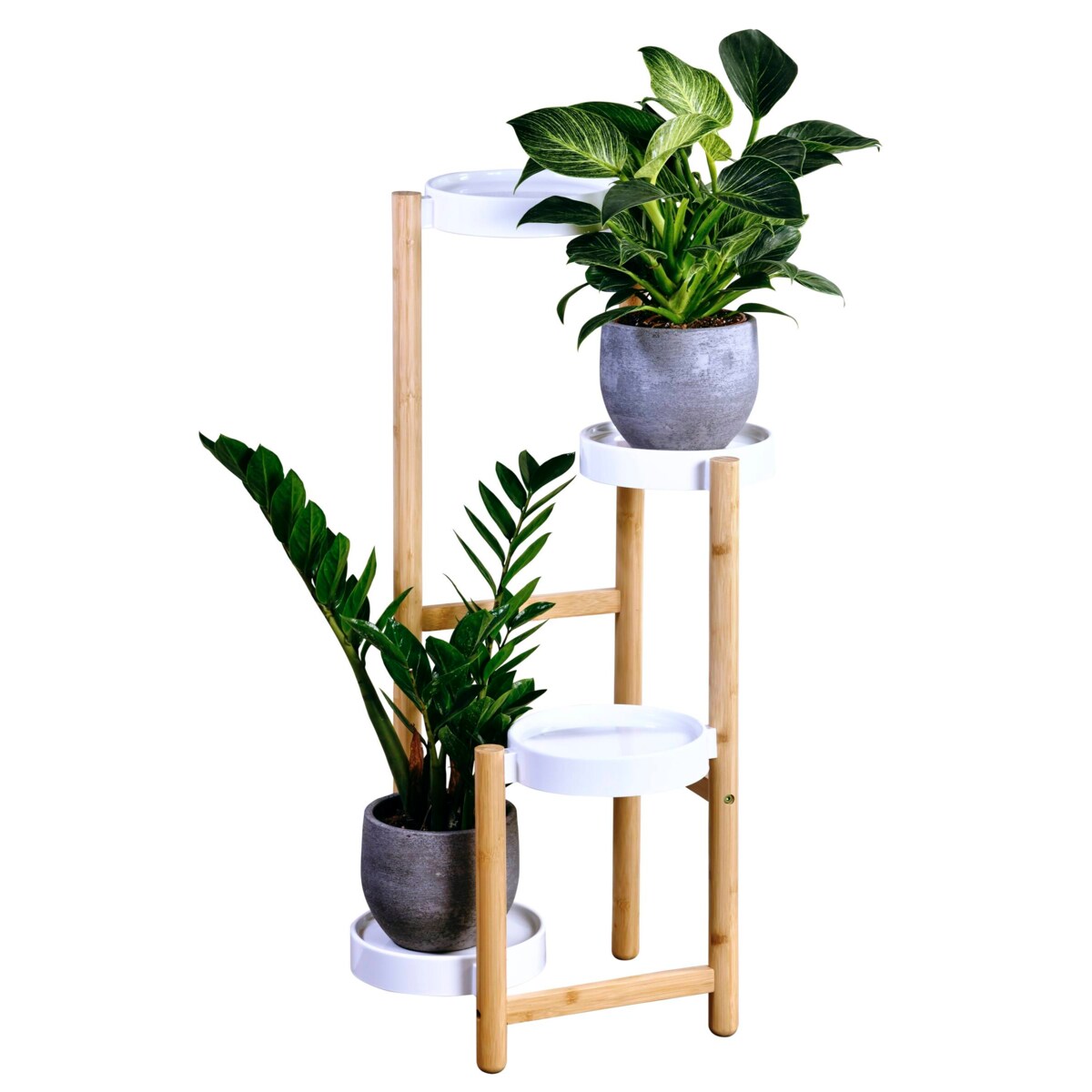 Bambusowy stojak na kwiaty z plastikowymi podstawkami