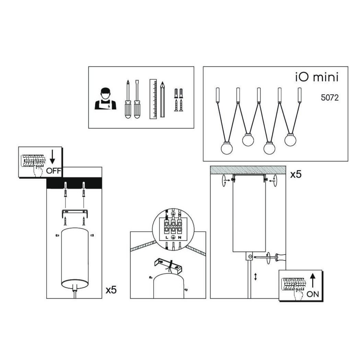 Wisząca lampa do jadalni iO 5072 Shilo szklane kule czarny biały