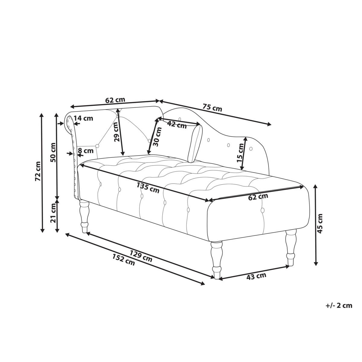 Szezlong welurowy lewostronny szary IVRY
