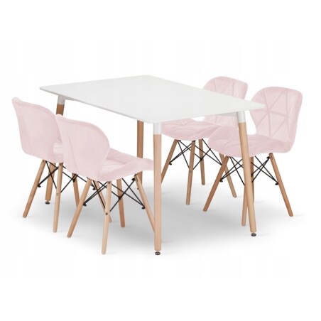 Zestaw Stół Do Jadalni Kuchni Salonu Biura Prostokątny Adria 120X80 Biały + 4 Krzesła Lago Różowe