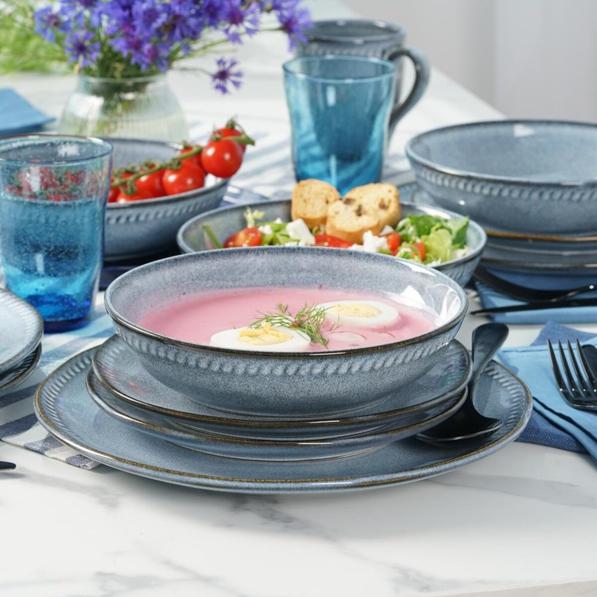 VILLA ITALIA Talerz głęboki ceramiczny niebieski 20 cm DENIM