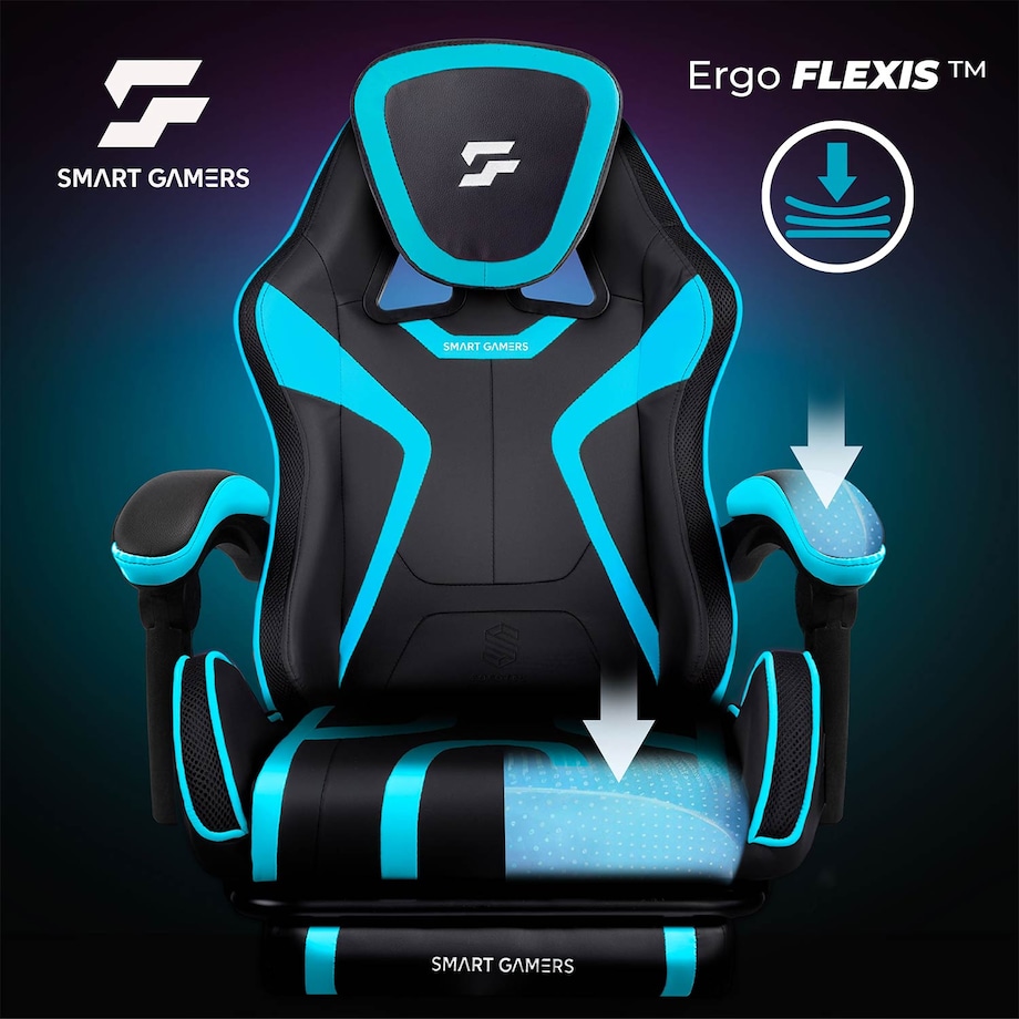 Fotel gamingowy obrotowy dla gracza podnóżek Sofotel Specter czarno-niebieski