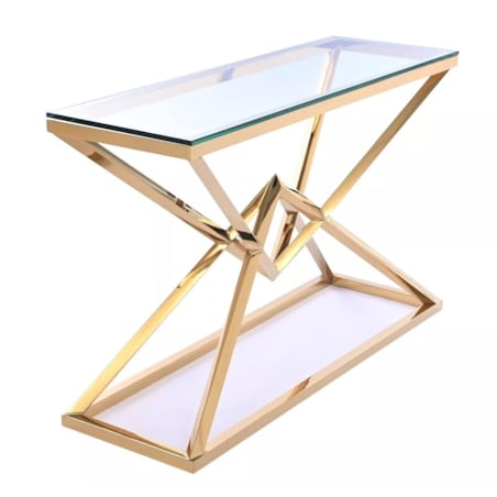 Konsola złota nowojorska Diament Glamour przeźroczysta szyba 120x40x80