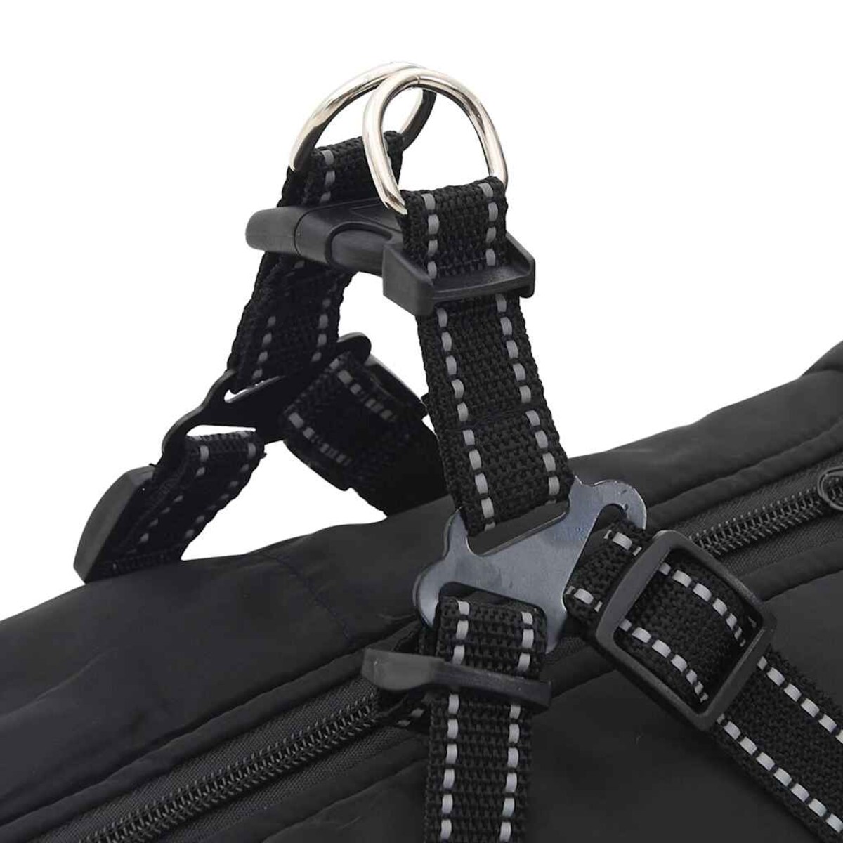 vidaXL Płaszcz dla psa z szelkami, wodoodporny, czarny, L48