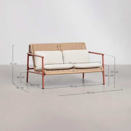 Zestaw ogrodowy: sofa, 2 fotele, stolik kawowy z aluminium i syntetycznego rattanu Duroli, terracotta