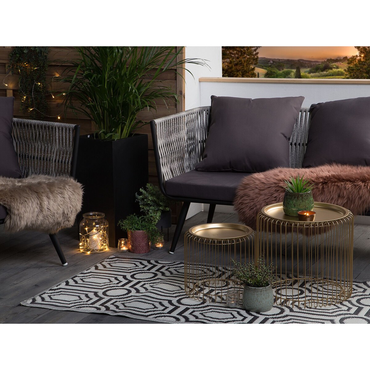 Dywan zewnętrzny dwustronny 90 x 180 cm czarno-biały BIDAR