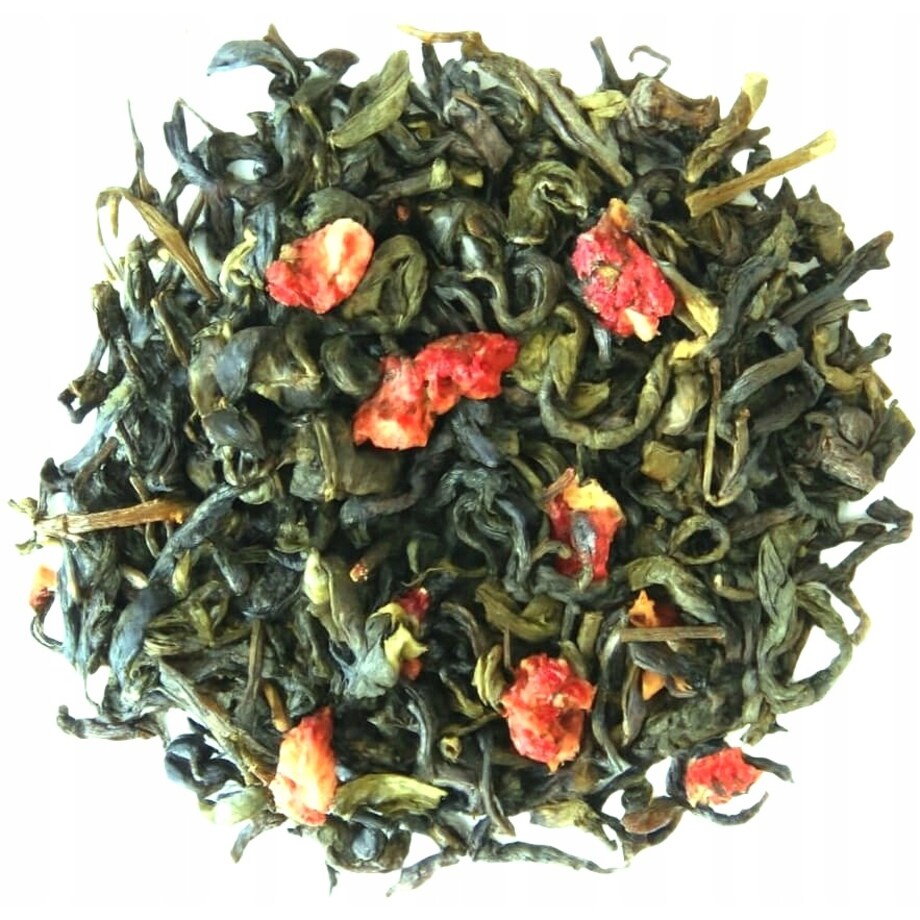 Herbata zielona TRUSKAWKOWY PONCZ premium sypana truskawki na prezent 130g - herbata liściasta sypana mieszanka napar susz