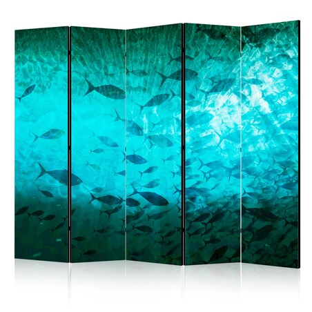 Parawan dwustronny Zwierzęta 225x172 cm 5-częściowy turkusowy