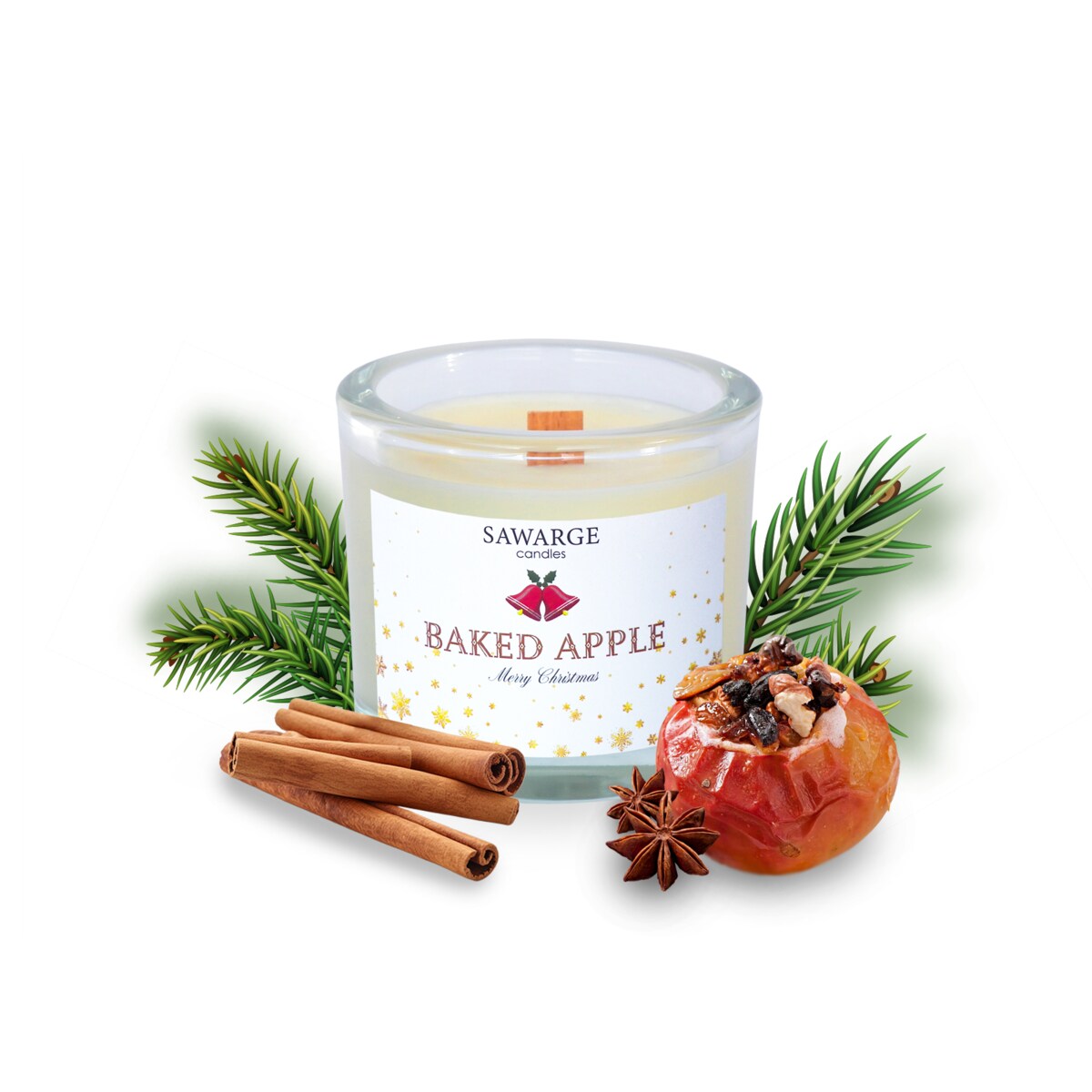 Świeca Zapachowa Sojowa Świąteczna No19 /Drewniany Knot/40h/Pieczone jabłko 200g