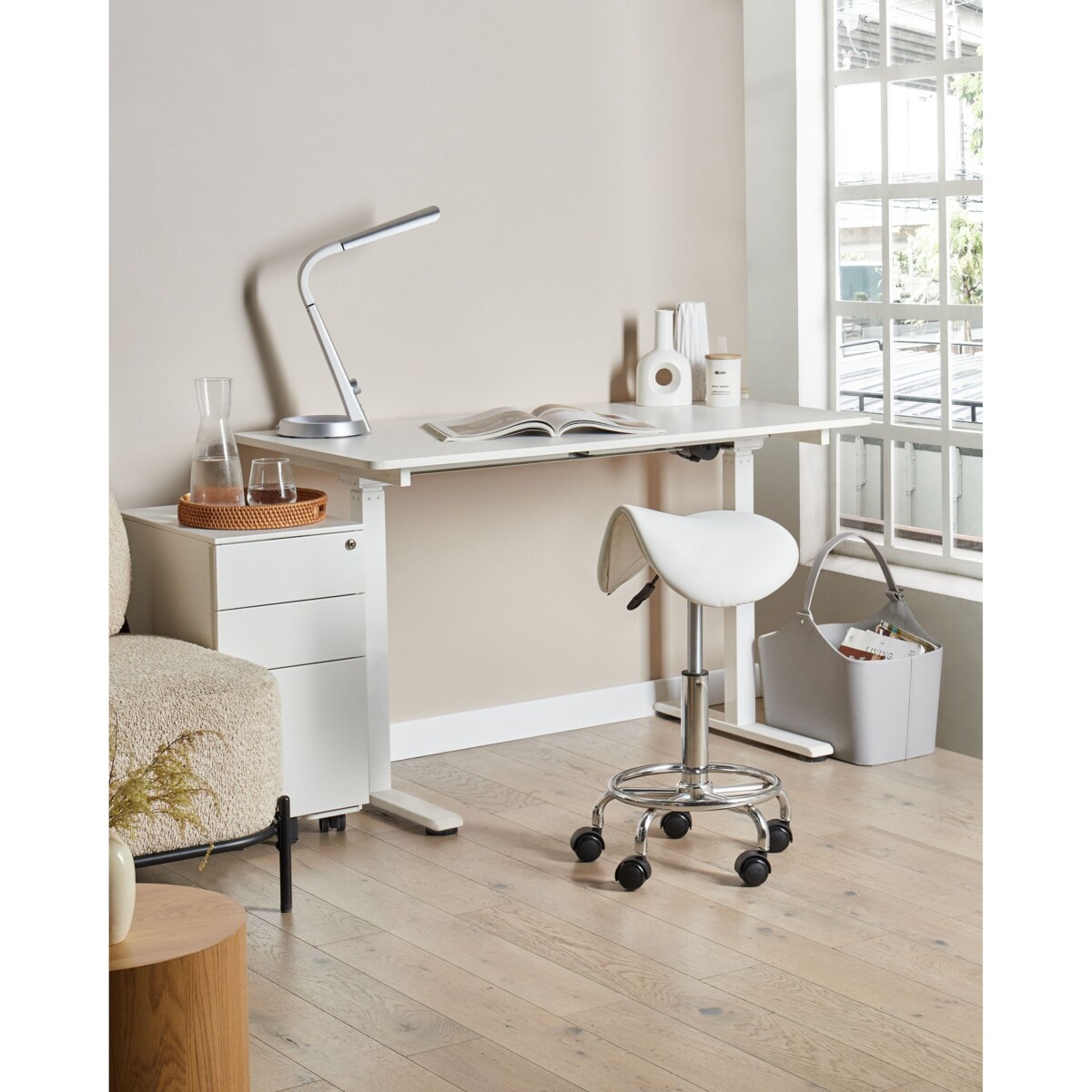 Taboret obrotowy DUMONT Ekoskóra Biały