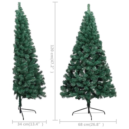 vidaXL Choinka z lampkami i bombkami, połówka, zielona, 120 cm