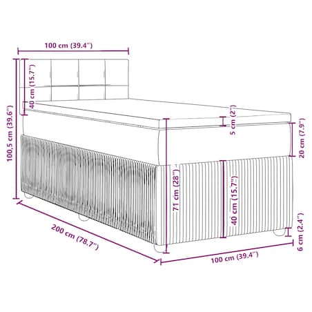 vidaXL Łóżko kontynentalne z materacem, jasnoszare, aksamit, 100x200cm
