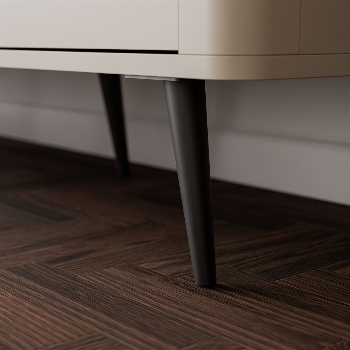 Komoda na nóżkach AUTUMN 2D1W z przeszklonym frontem, kaszmir / szary kmaień