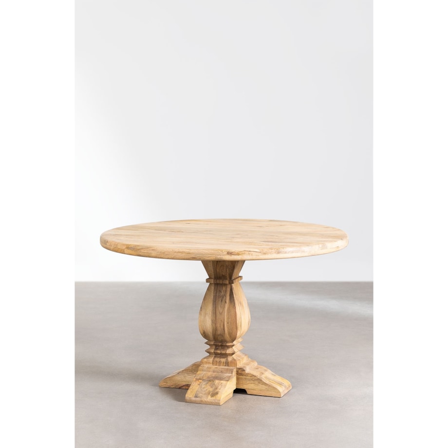 Okrągły stół z drewna mango na jednej nodze Rusby Ø120 cm