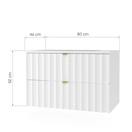 Szafka pod umywalkę z blatem, 80 cm, ryflowana, złote uchwyty, biała Arcos