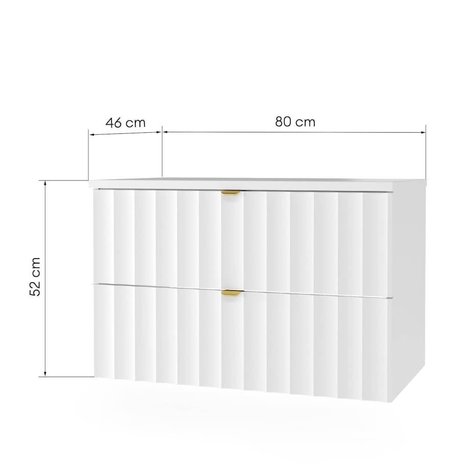 Szafka pod umywalkę z blatem, 80 cm, ryflowana, złote uchwyty, biała Arcos