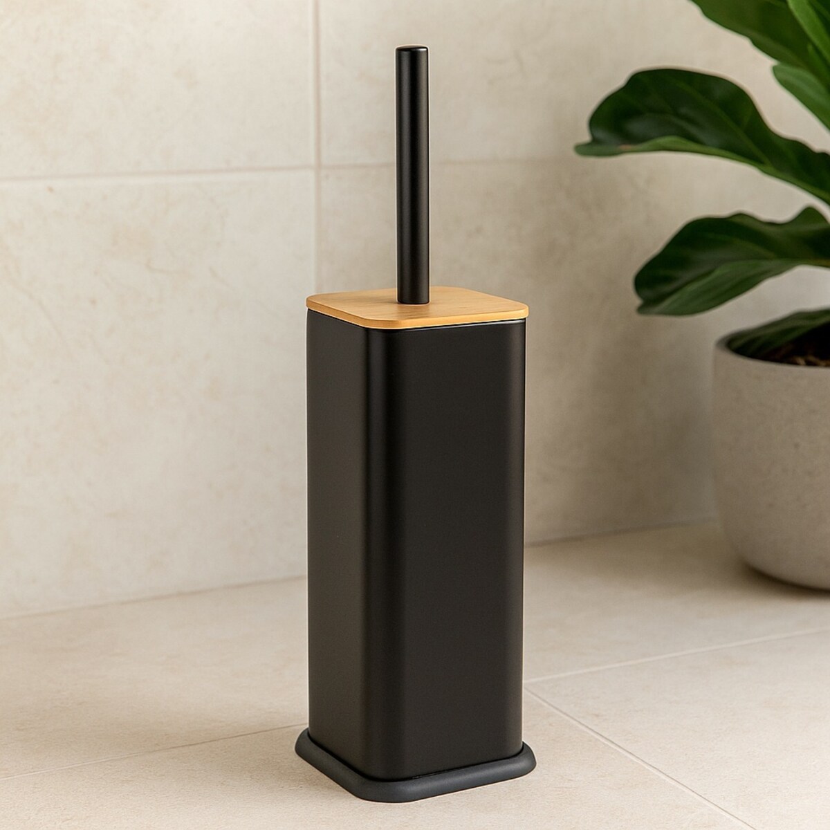 Szczotka WC ZETRU, z bambusowym wieczkiem