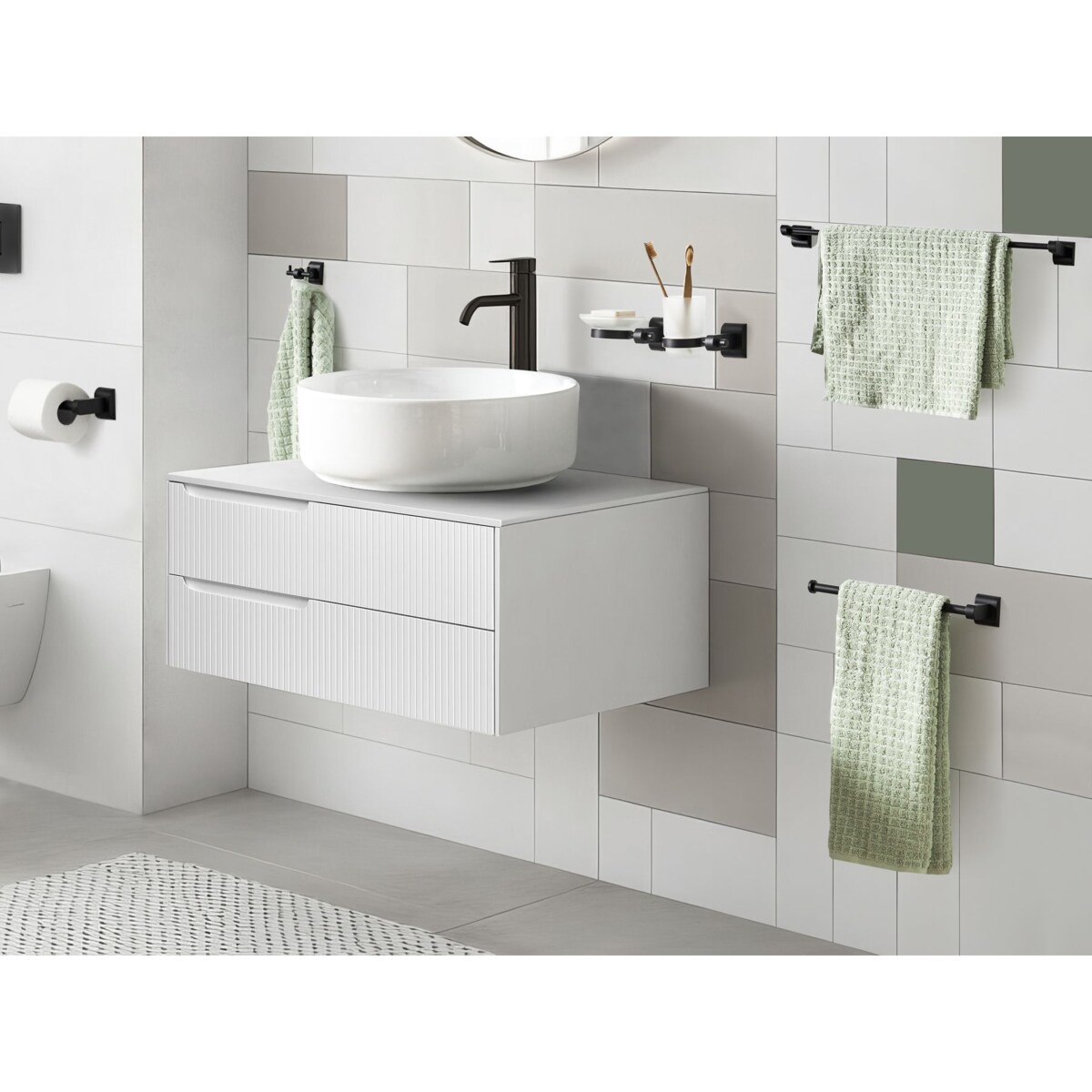 Zestaw akcesoriów toaletowych 6 elementów TALARA Z uchwytami i haczykami na ręczniki Czarny